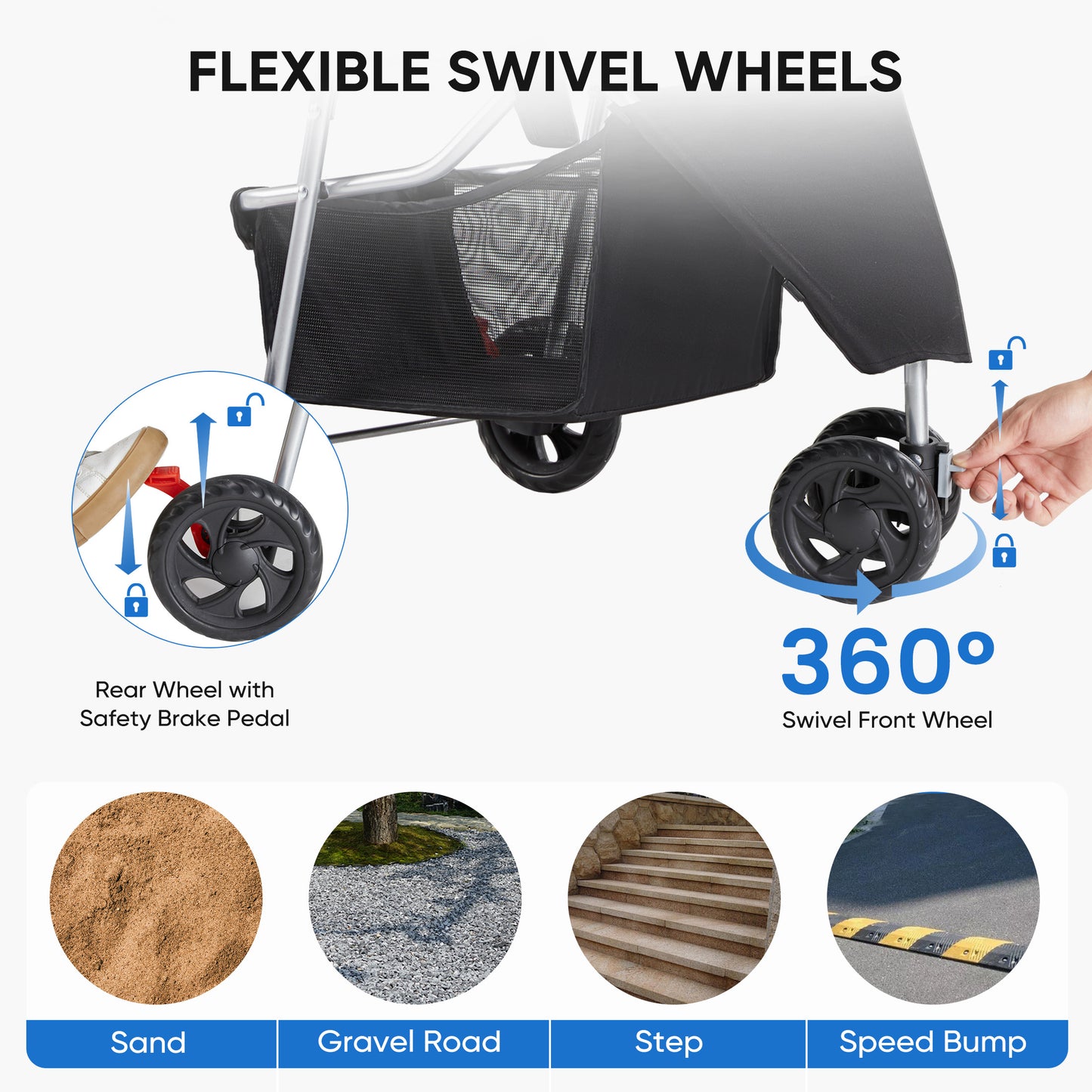 3-Wheel Pet Stroller for Dogs & Cats | Jogging Stroller with Storage