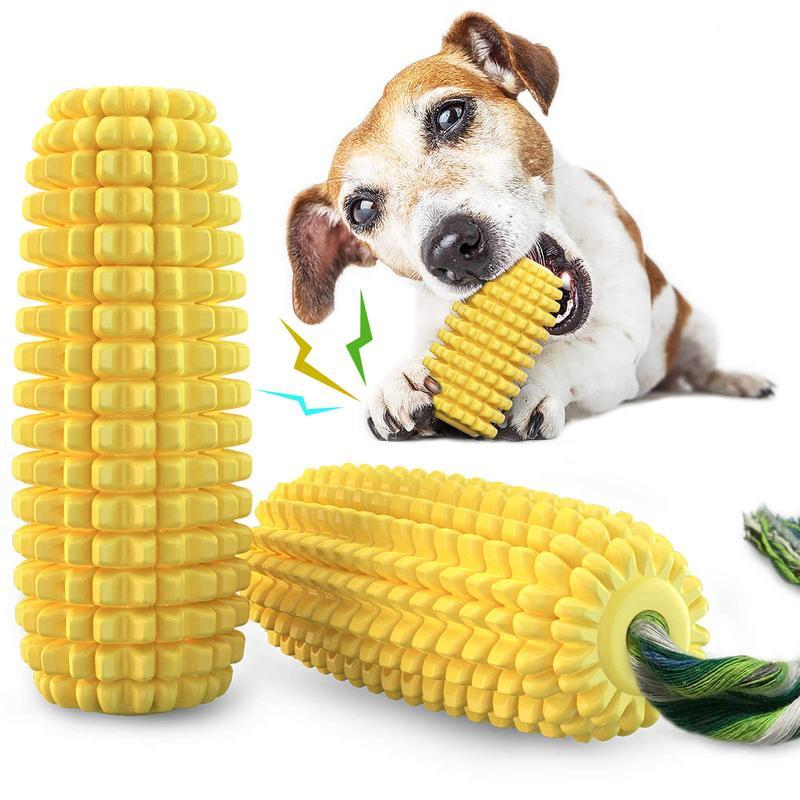 Squeaky Corn Dog Chew Toy — Durable Rope & Rubber Teether for All Breeds