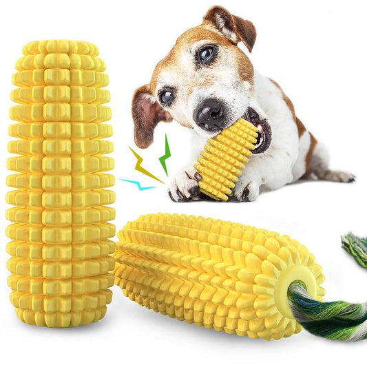 Squeaky Corn Dog Chew Toy — Durable Rope & Rubber Teether for All Breeds