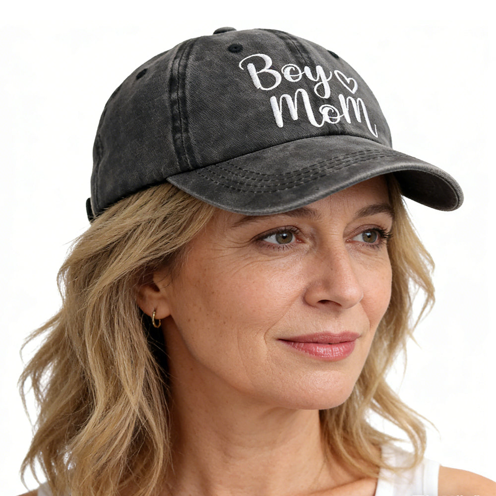 Boy Mom Baseball Cap | Embroidered Cotton Hat for Women – Adjustable & Washable