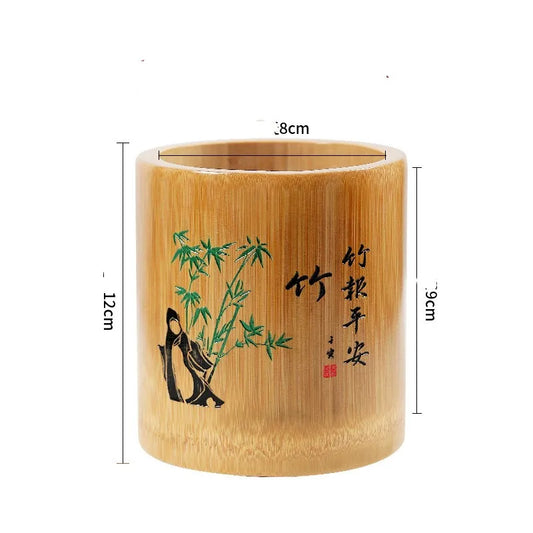 Bamboo Round Pen Holder – Decorative Desktop Organiser | 4 Designs