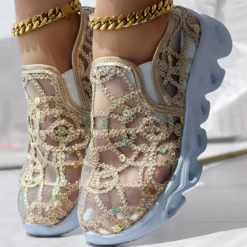 Sparkle Mesh Breathable Sneakers - Lightweight Glitter Athletic Shoes for Women