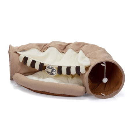 Collapsible Cat Tunnel Bed with Cushion & Hanging Toys – Washable, 41" Indoor Play Tunnel