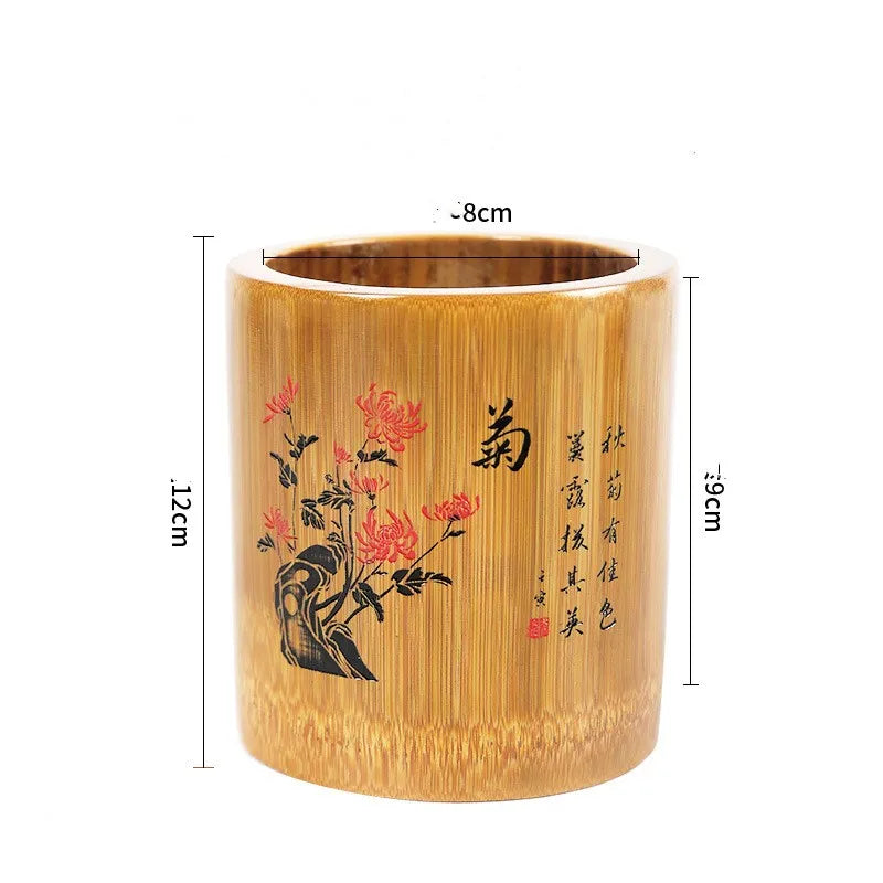 Bamboo Round Pen Holder – Decorative Desktop Organiser | 4 Designs