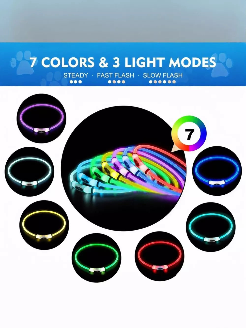 LED Pet Collar – USB Rechargeable, Cuttable & Full 360° Glow | Night Safety for Dogs & Cats