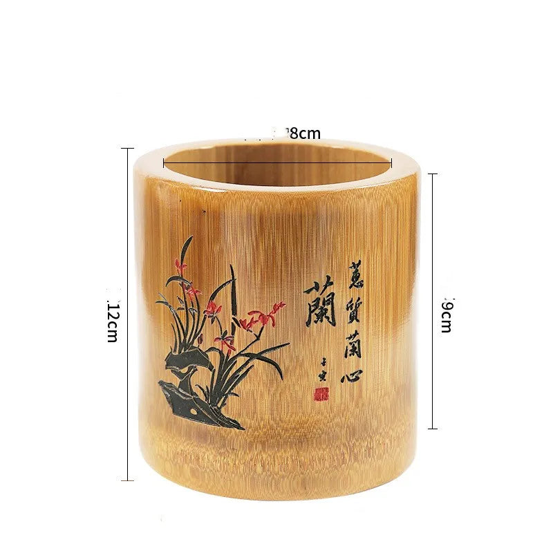 Bamboo Round Pen Holder – Decorative Desktop Organiser | 4 Designs