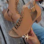 Women's Buckle Block Heel Sandals – Mid Heel PU Leather