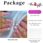 Glitter Butterfly Press On Nails – 24 Piece Long Square False Nails