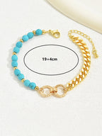 Turquoise Beaded Layered Bracelet – Boho Double Ring Chain Jewelry for Women