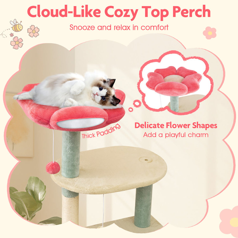 61" Luxury Cat Tree Tower | Multi-Level Flower Design, Plush Perches & Sisal Scratching Posts