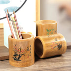 Bamboo Round Pen Holder – Decorative Desktop Organiser | 4 Designs