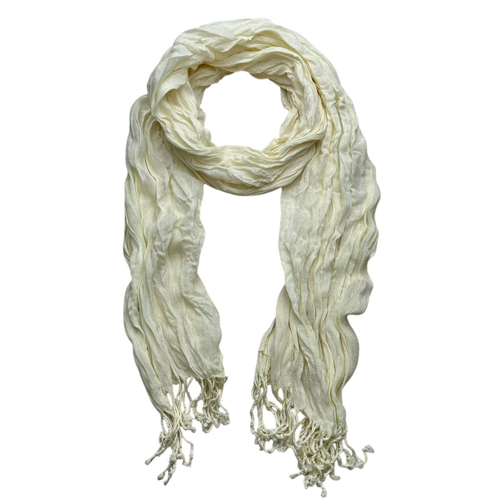 White Crinkle Texture Scarf for Women & Men - Lightweight 70x25 Inch Shawl Wrap