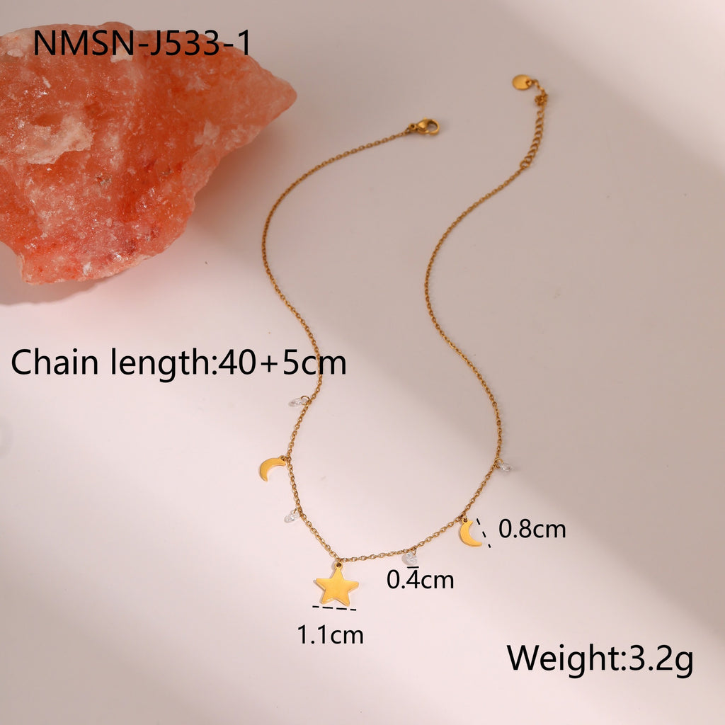 18K Gold Plated Star Pendant Necklace | Sparkling Zircon Crystals | Stainless Steel