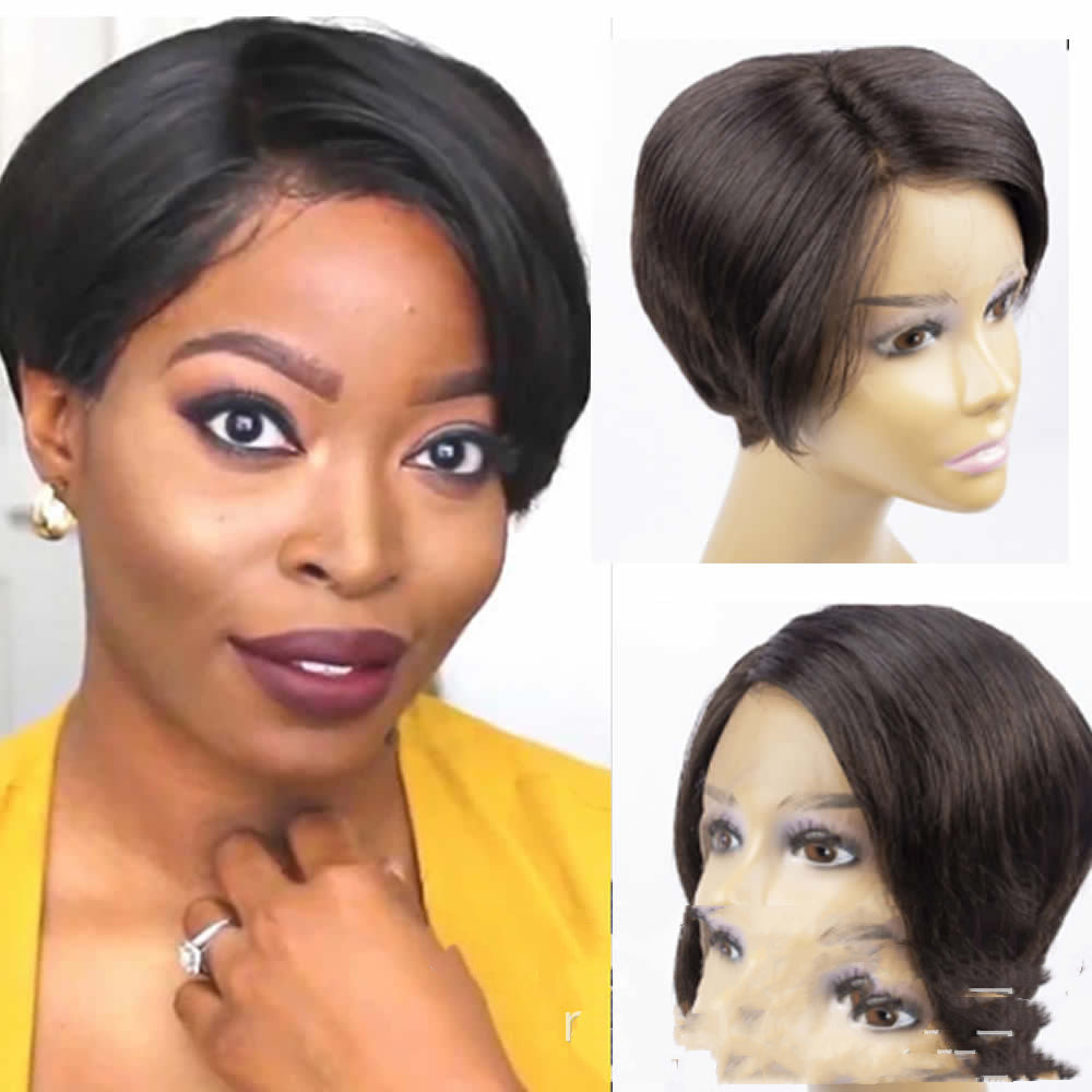 100% Human Hair Pixie Cut Lace Front Wig - Short Curly