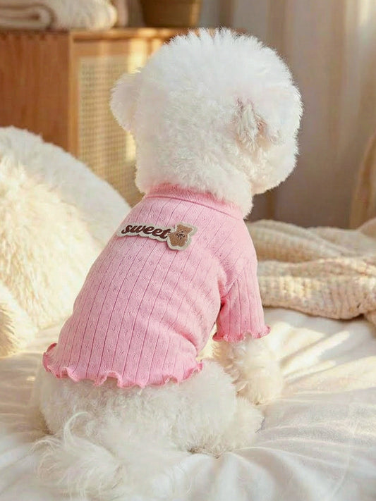 Sweet Bear Patch Ribbed Pet Top – Bow & Frill Dog Shirt