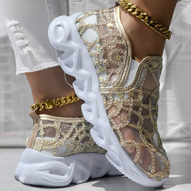 Women's Sparkle Mesh Breathable Sneakers | Lightweight Glitter Athletic Shoes – 3 Colors