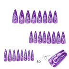Press On Nails - Purple Glitter Long Stiletto False Nails 24pc with Adhesive