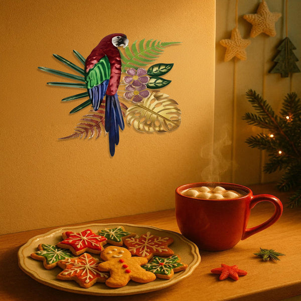 Vintage Parrot Wall Art | Colorful Tropical Bird Metal Decor for Home & Kitchen | Gift for Bird Lovers