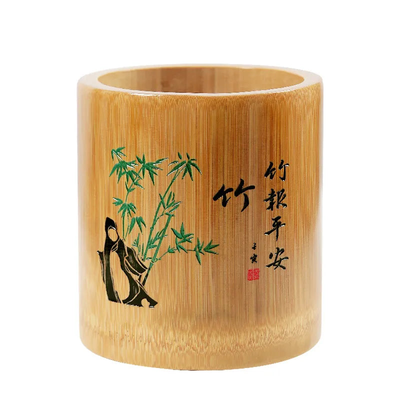Bamboo Round Pen Holder – Decorative Desktop Organiser | 4 Designs