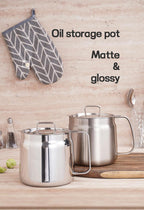 Stainless Steel Oil Strainer Pot with Lid | 67oz Large Capacity Grease Container | 304 Food-Grade Steel
