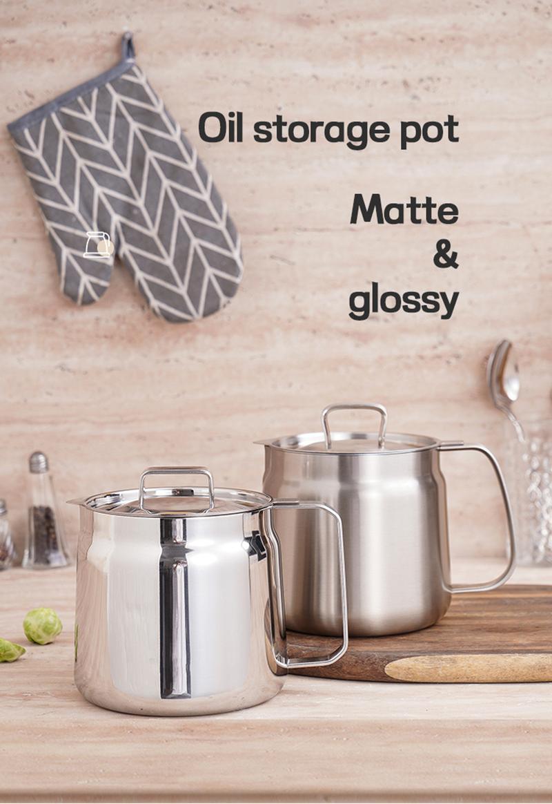 Stainless Steel Oil Strainer Pot with Lid | 67oz Large Capacity Grease Container | 304 Food-Grade Steel