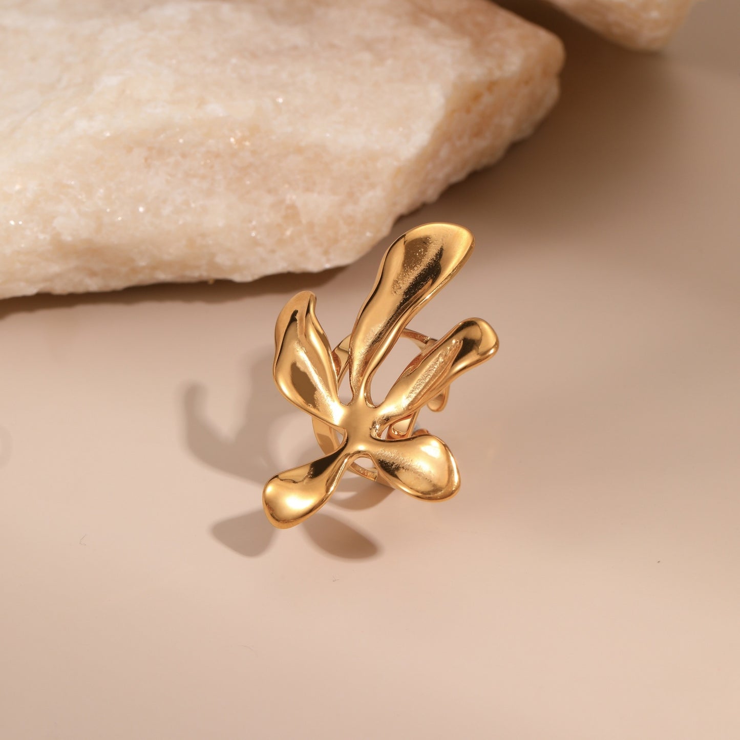 18K Gold Plated Flower Jewelry Set | Necklace, Earrings & Ring for Women