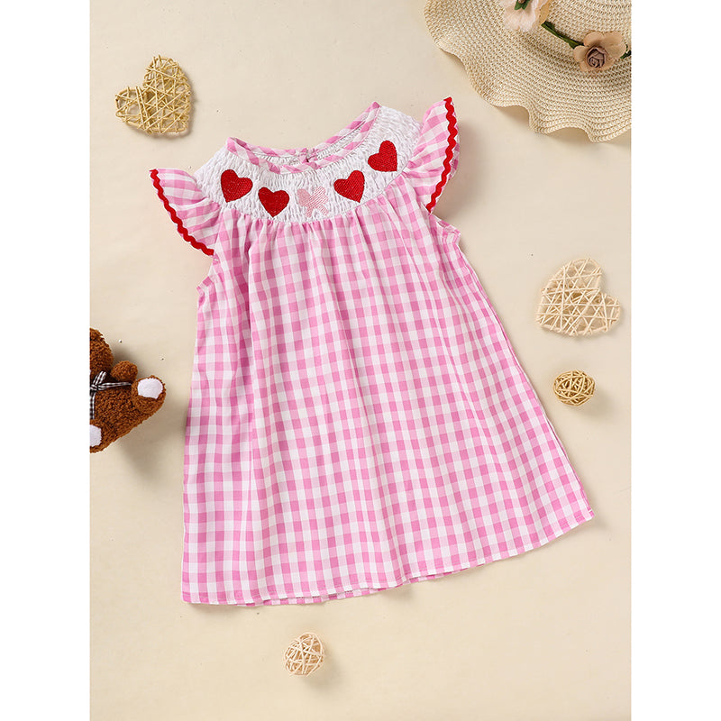 Baby Girl Valentine's Day Smocked Dress – Pink Plaid Heart Embroidery