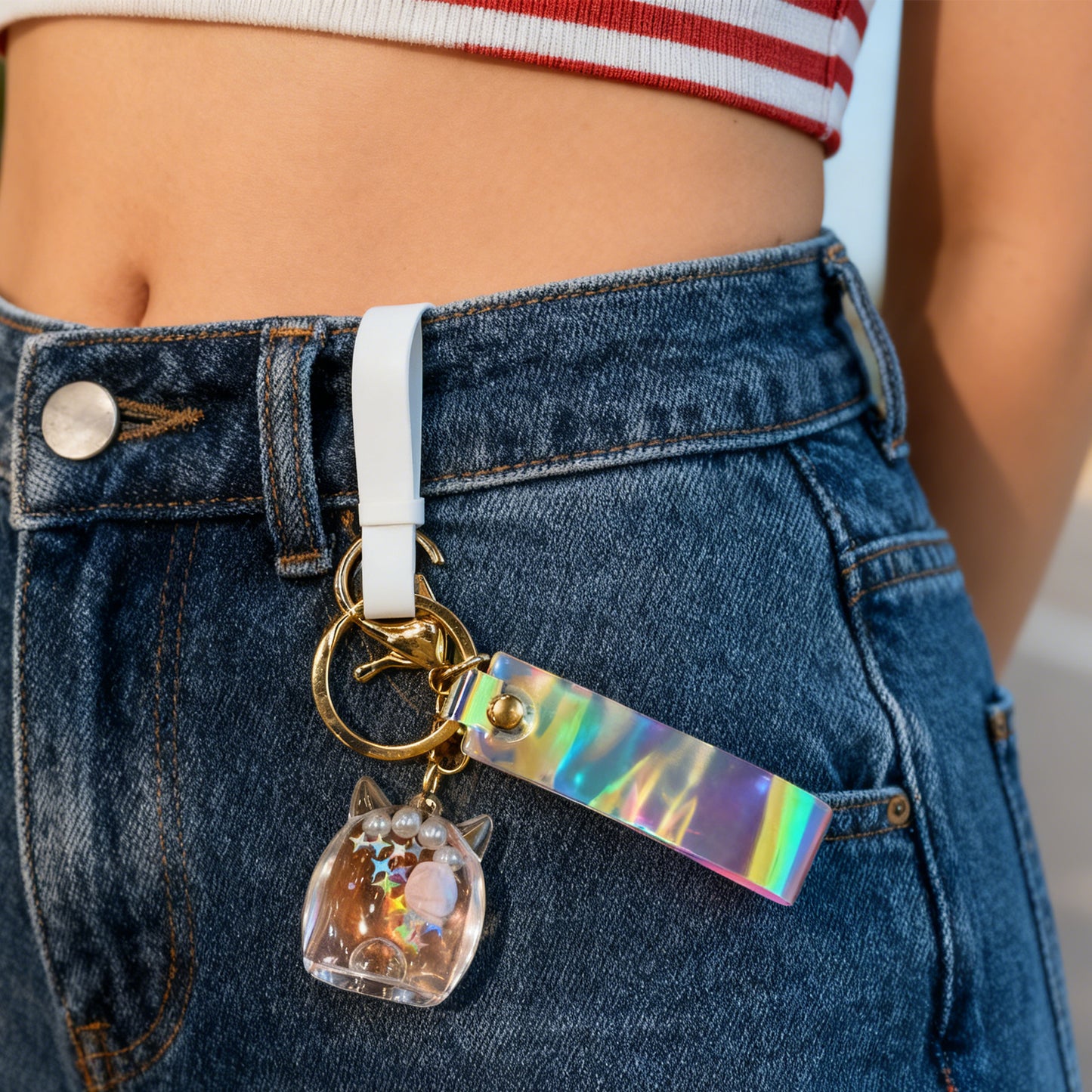 Adorable Floating Glitter Liquid Keychain - Cute Kitten Charm for Keys, Bags & Backpacks