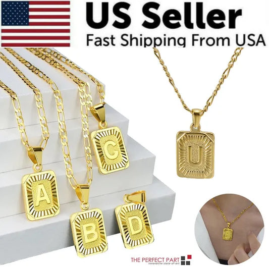 Personalized Gold Initial Necklace – Stainless Steel Letter Pendant | Figaro Chain