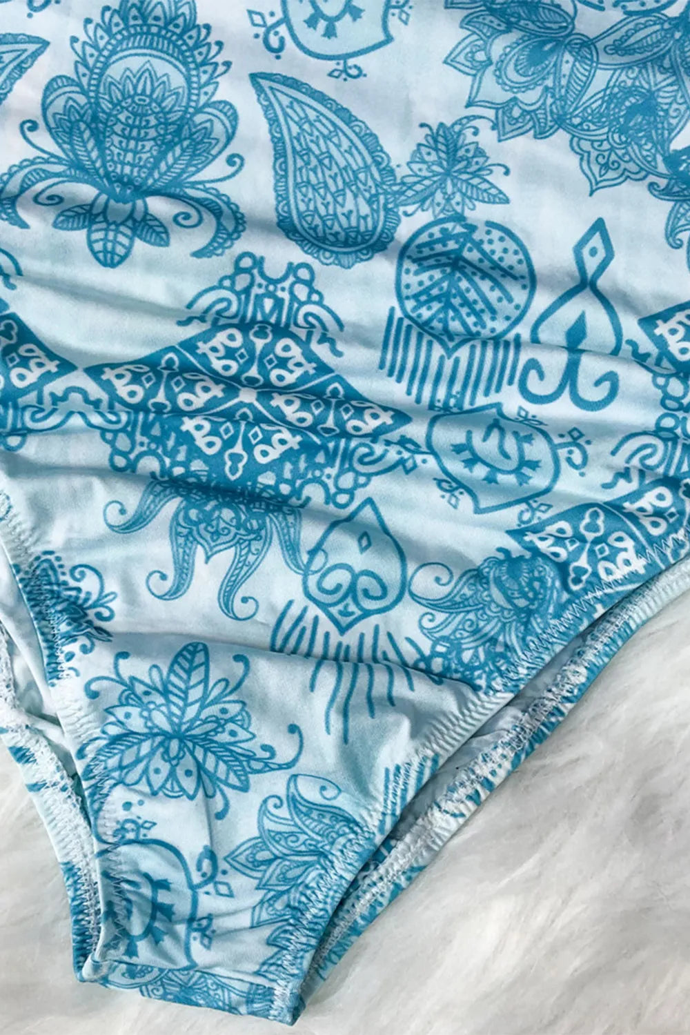 Printed Mock Neck Long Sleeve One-Piece Swimsuit