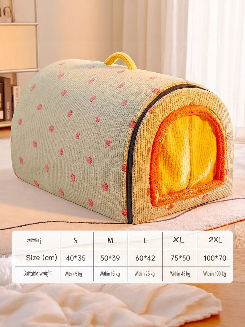 Polka Dot Pet Bed Cave with Handle – Hooded Nest for Cats & Dogs