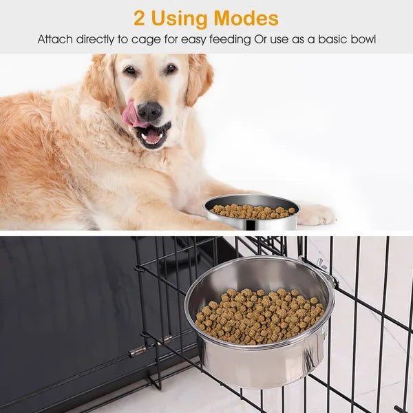 No-Spill Stainless Steel Crate Dog Bowl with Clamp Holder