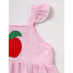 Girls Back to School Outfit Set - Ruffle Sleeve Apple Top & Shorts 2-Piece