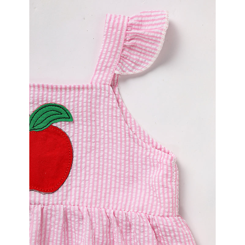Girls Back to School Outfit Set - Ruffle Sleeve Apple Top & Shorts 2-Piece