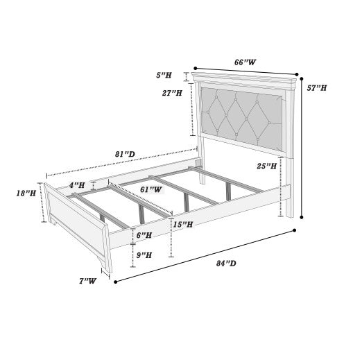 Queen Bed Frame with LED Tufted Headboard - Modern Gray Faux Leather Platform Bed