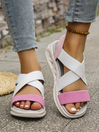 Women's Crisscross Open Toe Platform Sandals – Mesh & PU Leather