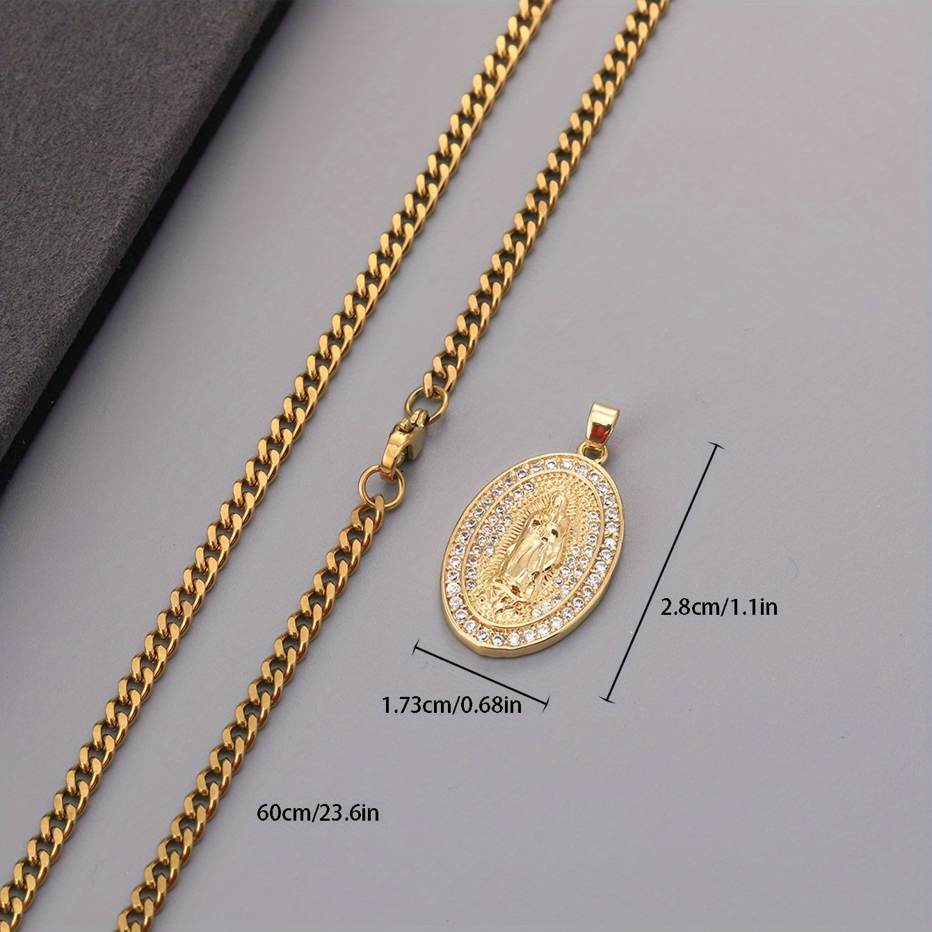 Virgin Mary Pendant Necklace for Men | Vintage Zircon Religious Jewelry