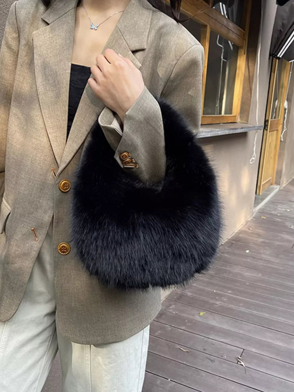 Fluffy Solid Color Mini Handbag