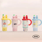 800ml Colorful Cartoon Water Bottle with Straw & Handle | Stainless Steel Insulated Tumbler | 27oz