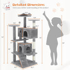 54" Multi-Level Cat Tree Tower | Sisal Scratching Posts, 2 Condos, Hanging Toy – Light Grey & Pink