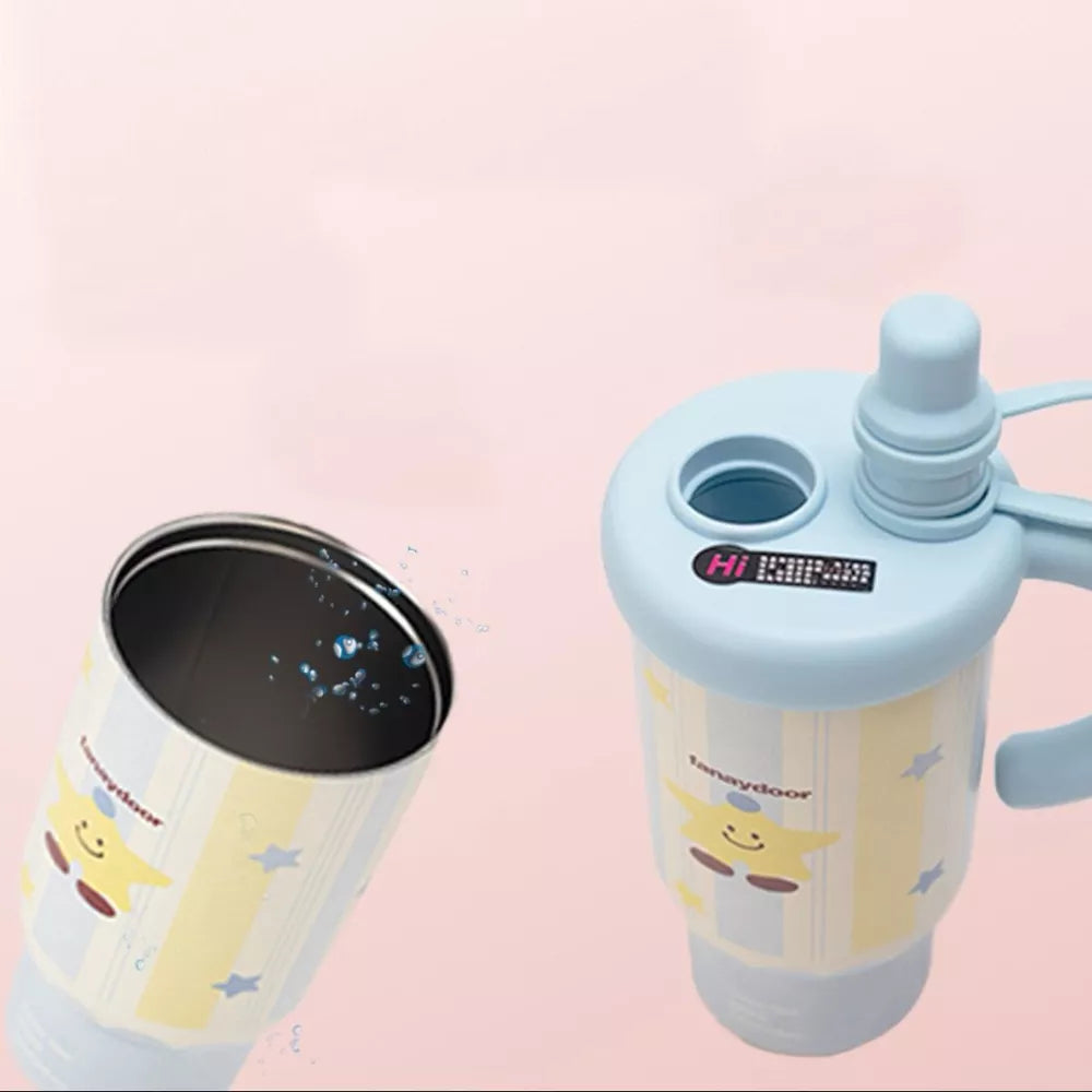 800ml Colorful Cartoon Water Bottle with Straw & Handle | Stainless Steel Insulated Tumbler | 27oz
