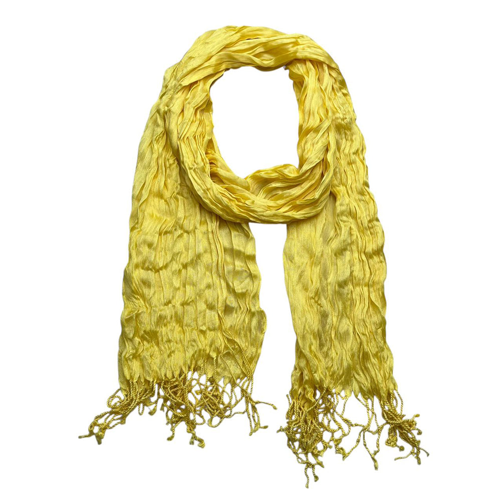 Sunshine Yellow Crinkle Scarf for Women & Men - Lightweight Summer Beach Wrap 67"x24"