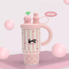 800ml Colorful Cartoon Water Bottle with Straw & Handle | Stainless Steel Insulated Tumbler | 27oz