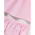 Girls Back to School Outfit Set - Ruffle Sleeve Apple Top & Shorts 2-Piece