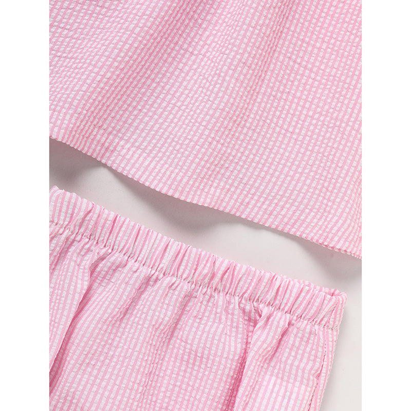 Girls Back to School Outfit Set - Ruffle Sleeve Apple Top & Shorts 2-Piece