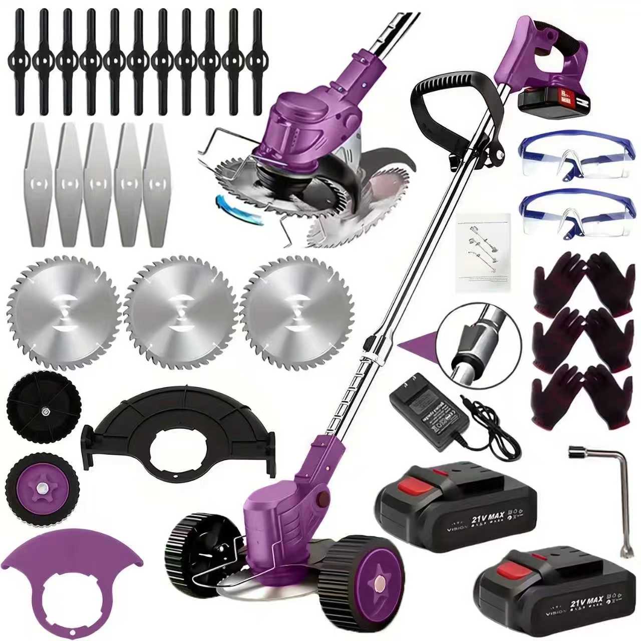 21V Cordless Weed Eater with Wheels - 3-in-1 Electric String Trimmer, Edger & Lawn Mower