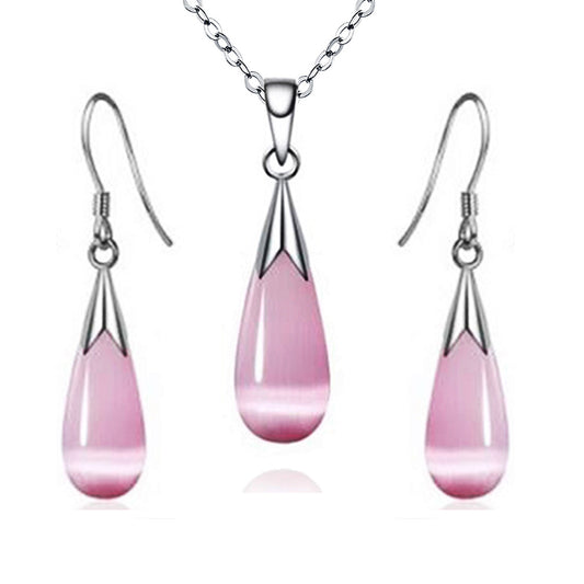 Moonstone Teardrop Necklace & Earring Set | 14K White Gold Plated | Women's Jewelry