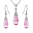 Moonstone Teardrop Necklace & Earring Set | 14K White Gold Plated | Women's Jewelry