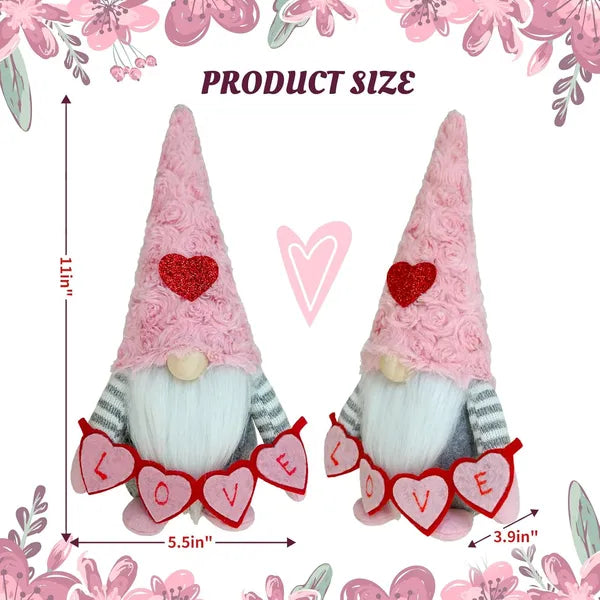 Valentine's Day Gnome Decorations - Pink Plush Scandinavian Tomte for Tiered Tray & Home Decor