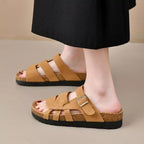 Women's Open Toe Low Heel Platform Sandals – Casual PU Leather